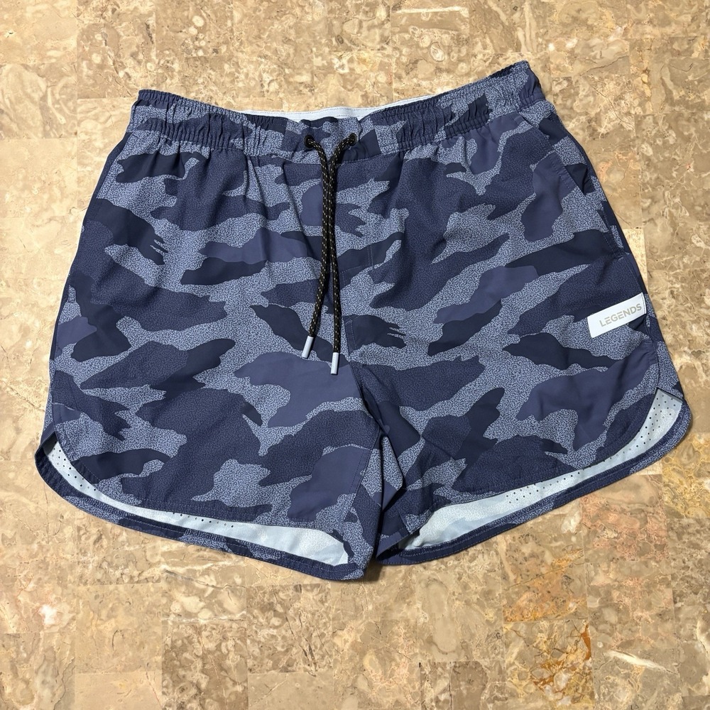 Legends Shorts Mens Large Luka Blue 5" Camo Lined Gym Running